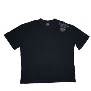 Harley-Davidson Black Skull Wings Tee – Men’s Size L/XL – Embroidered  – Vibe